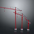 Three Red Construction Cranes With Different Sizes For Building Construction Sites 3d model