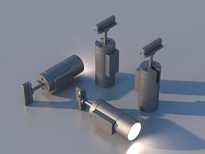 Modern Metallic Light Fixture Set With Sleek Design And Illuminated Spotlight 3d model