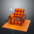 Modern Orange Leather Single Sofa Interior With Plaid Blanket On Wooden Floor