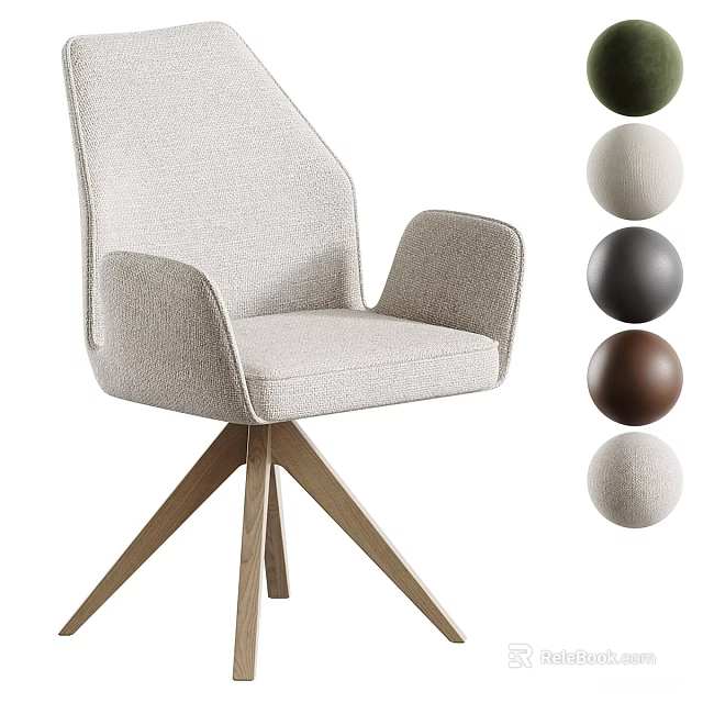 Beige Fabric Office Chair With Armrests Wooden Base And Multiple Color Options 3d model 