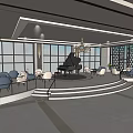 Elegant Hotel Lobby Interior Featuring Piano Chandelier Large Windows Sofa Seats And Circular Platform