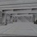 Industrial Long Passage Interior With Concrete Walls Metal Vents And Ceiling Lighting