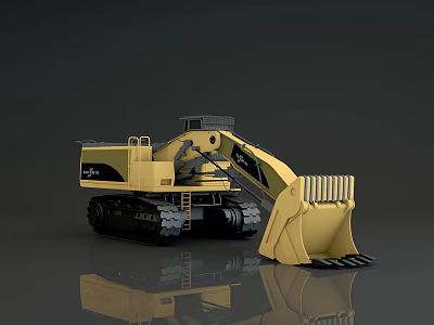 Yellow Tracked Excavator Functional Vehicle with Large Bucket and Operator Cab 3d model