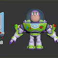 Buzz Lightyear Animated Character In Green White Space Suit With Purple Helmet Blue Laser Weapon