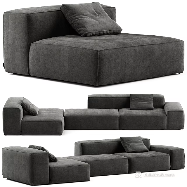 Gray Modular Sofa Set With Versatile Sectional Design And Comfortable Cushions 3d model 