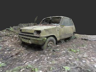 Rusted Abandoned Old Car Covered In Moss In Forest Terrain 3d model