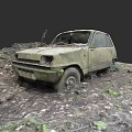 Rusted Abandoned Old Car Covered In Moss In Forest Terrain