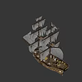 Wooden Sailing Ship Featuring Multiple White Sails And Intricate Wooden Hull Design