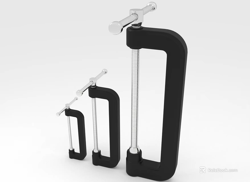 Black and Silver C Clamps with Screws Handles in Assorted Sizes for Hardware Tools 3d model 
