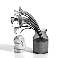 Clear Glass Vase With White Calla Lilies And Wooden Monkey Figurine For Home Decor