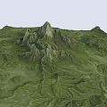Natural Garden Landscape With Green Meadow Winding Path Mountain Peak And Rolling Hills