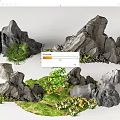 Natural Garden Ornaments With Various Rocks Green Plants And Grass