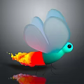 Vibrant Butterfly With Transparent Wings Red Green Body Large Eyes And Flame Like Tail