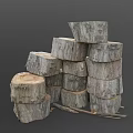 Natural Plant Tree Stumps of Various Sizes Stacked Together with Small Twigs