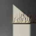 Branch Like Wall Decor on Long Shelf with Sunlight Shadow on Gray Wall 3d model