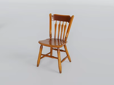 Classic Wooden Leisure Chair With Spindle Backrest And Simple Brown Solid Wood Design 3d model