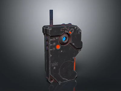 Handheld Tactical Weapon With Black Body Orange Accents And Blue Circular Lens 3d model