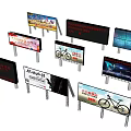 Various Outdoor Billboards With Bicycle Images Text Ads And LED Display Screens