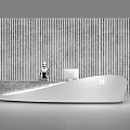 Modern Sleek Curved Reception Desk With Smooth Surface And Striped Background Wall Interior 3d model
