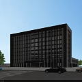 Modern Office Building With White Exterior Vertical Windows And Cars Parked In Front