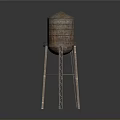 Decorative Household Water Tower Model With Rusty Metal Stand And Conical Top
