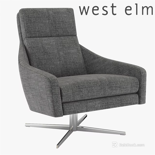 Gray Upholstered Accent Chair With Armrests And Cross Shaped Metal Base 3d model 