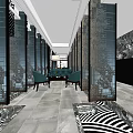Modern Shop Front Desk Interior With Glass Partitions Chandelier And Black White Floor