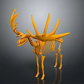 Yellow Deer Skeleton Model 3D Rendering with Detailed Antler and Bone Structure