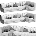 Beige Sofa Design With Soft Pillows And Striped Blanket Shown In Various Angles 3d model