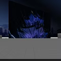 CR LAND Stage Photo Check In Spot With Blue Geometric Structure And Lighting Effects