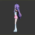 3D Anime Character With Purple Long Hair Pink Shorts White Socks Blue Shoes Arms Outstretched