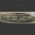 Old Multicolored Weathered Wooden Boat With Chipped Paint On Gray Background