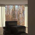 Black Leather Single Sofa In Living Room With Gray Terrazzo Wall And Curtains