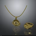 Gold Jewelry Set With Intricate Pendant Necklace And Detailed Ring Design