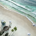 Aerial View Of Serene Tropical Beach Scenery With Palm Trees And Gentle Turquoise Ocean Waves