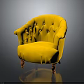 Stylish Yellow Velvet Tufted Armchair With Elegant Wooden Legs For Living Room