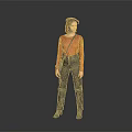 Stylish Woman Wearing Orange Top Gray Pants And Black Crossbody Bag Standing Against Gray Background