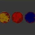 Three Colored Oil Drums Yellow Red Blue Rusty Metal Containers On Gray Background
