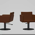 Brown Leather Leisure Chairs With Armrests And Metal Swivel Base