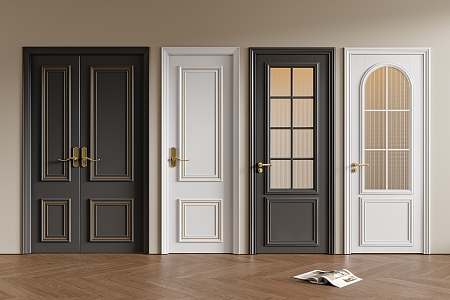 French Single Door Bathroom Door Entry Door 3d model