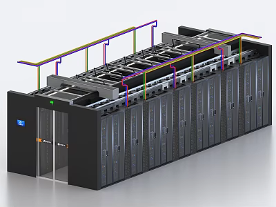 Industrial Data Center Server Racks With Colored Cables And Black Cabinet Structure 3d model