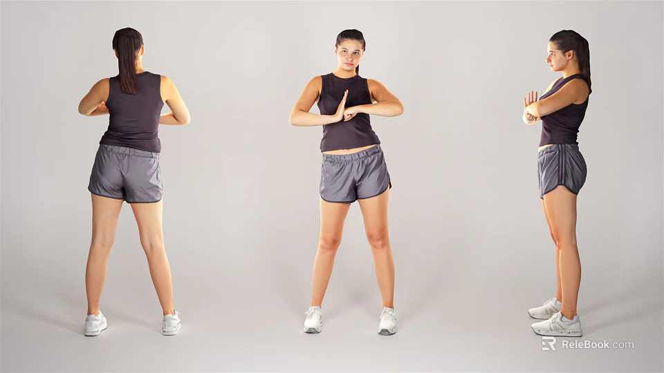 Woman in Sportswear Performing Exercises from Different Angles Indoors 3d model 