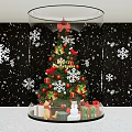 Christmas Themed Window Display With Decorated Tree Snowflakes Gifts And Merry Christmas Sign