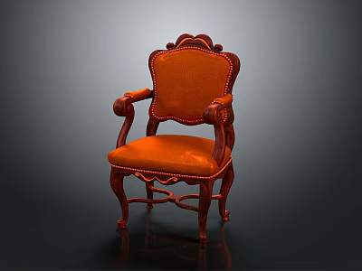 Elegant Classical Chair With Orange Upholstered Seat And Wooden Carved Frame 3d model