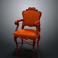 Elegant Classical Chair With Orange Upholstered Seat And Wooden Carved Frame