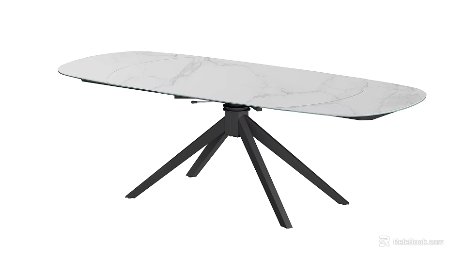 Modern Dining Table With White Marble Tabletop And Black Metal Base 3d model 