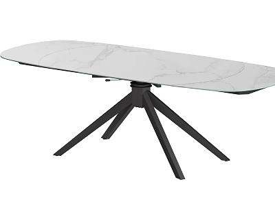 Modern Dining Table With White Marble Tabletop And Black Metal Base 3d model