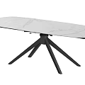 Modern Dining Table With White Marble Tabletop And Black Metal Base