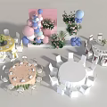 Balloon Decorations For Party Event With Round Tables Chairs And Flower Arrangements