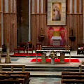 Traditional Wooden Church Pews And Altar Furniture With Red Carpet Painting